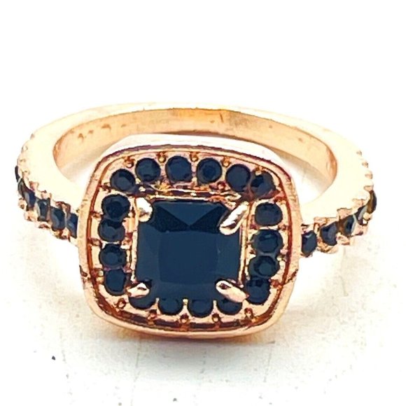Unbranded Jewelry - Black Beaded Square Dinner Ring Rose Gold Tone Glam Bling Sparkle Holiday Party